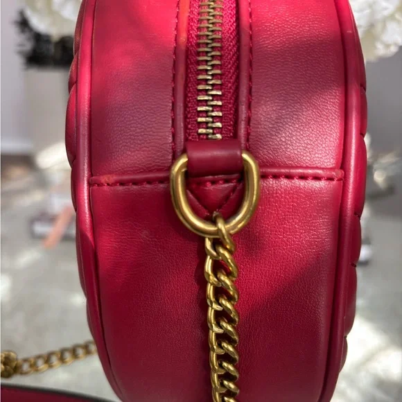 DESIGNER INSPIRED G G MARMONT Red Round Crossbody Bag with Gold Accents - Picture 6 of 12